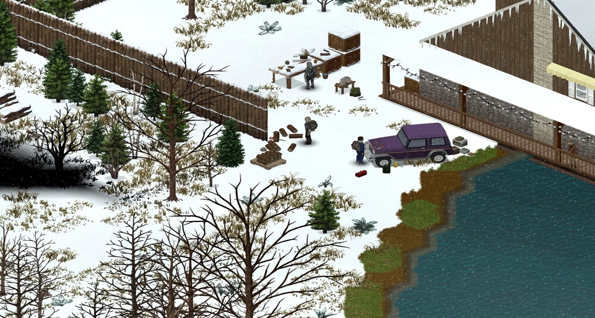 Огороженный двор загородной базы в Project Zomboid