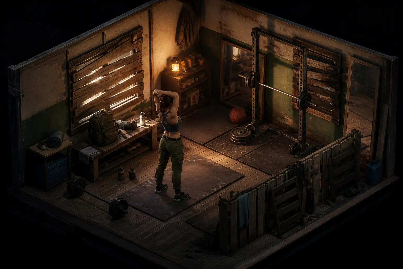Тренировка фитнеса (Fitness) на безопасной базе в Project Zomboid Build 42