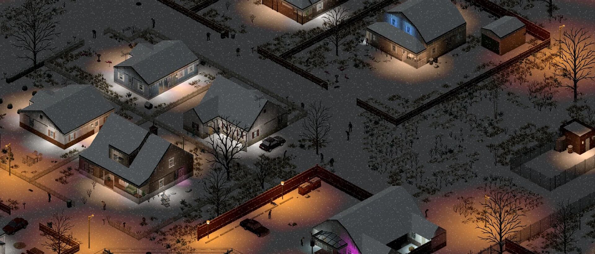 Освещённые дома ночью после подключения генератора в Project Zomboid