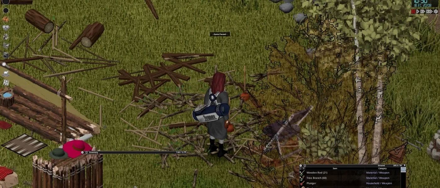 Заготовка дерева у лагеря: типичная сцена за Лесоруба (Lumberjack) в Project Zomboid