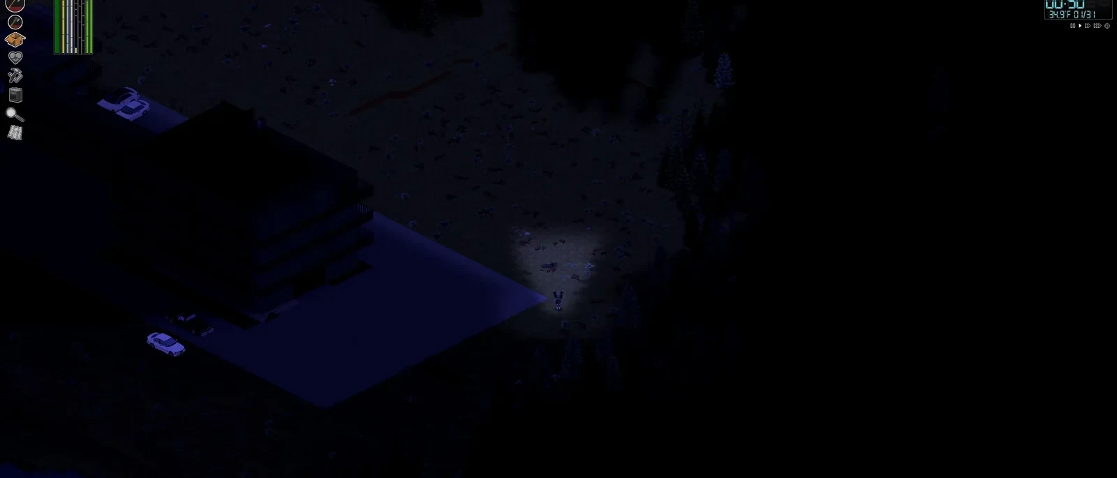 Охотничий нож на хотбаре — типичный контекст прокачки короткого клинка (Short Blade) в Project Zomboid